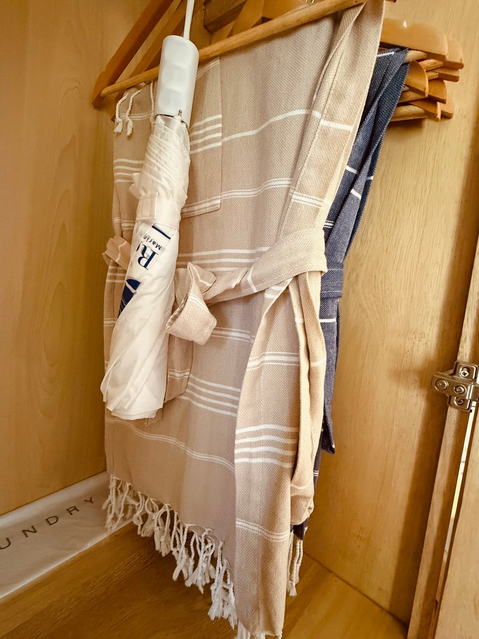 Essentials for a tropical climate - cotton bathrobes and an umbrella for unexpected downpours!