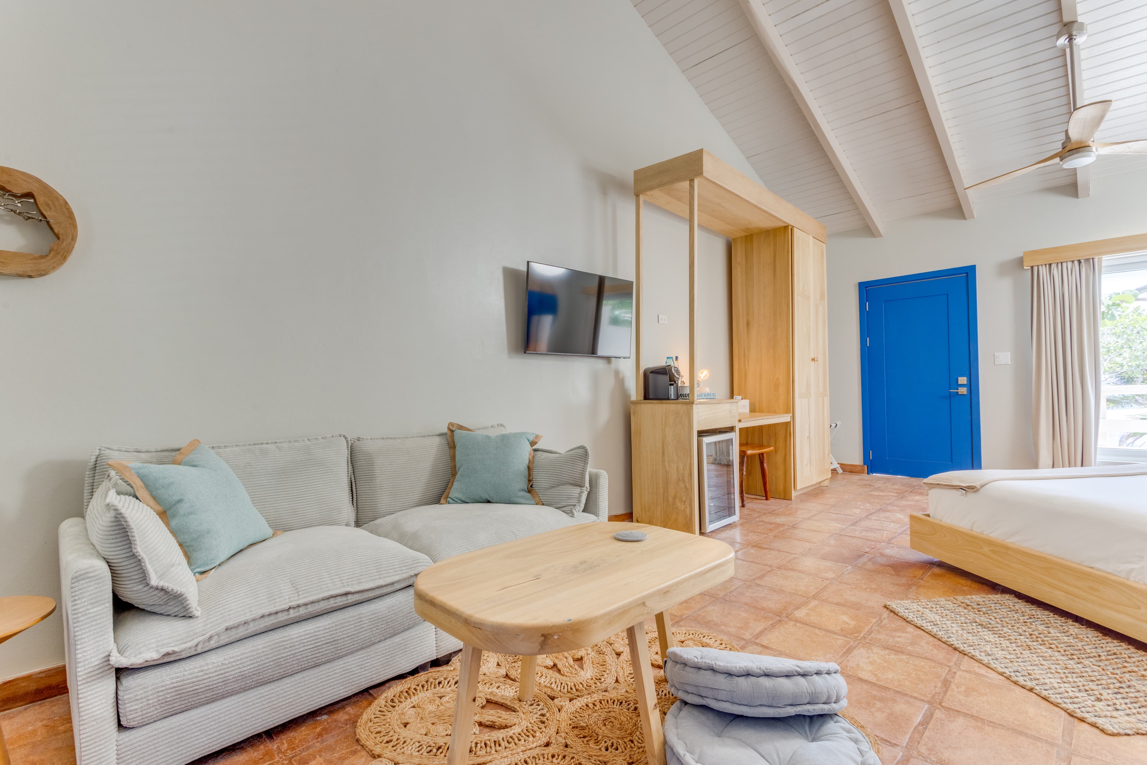 The super soft couch, perfect for unwinding on with your favourite vacation book