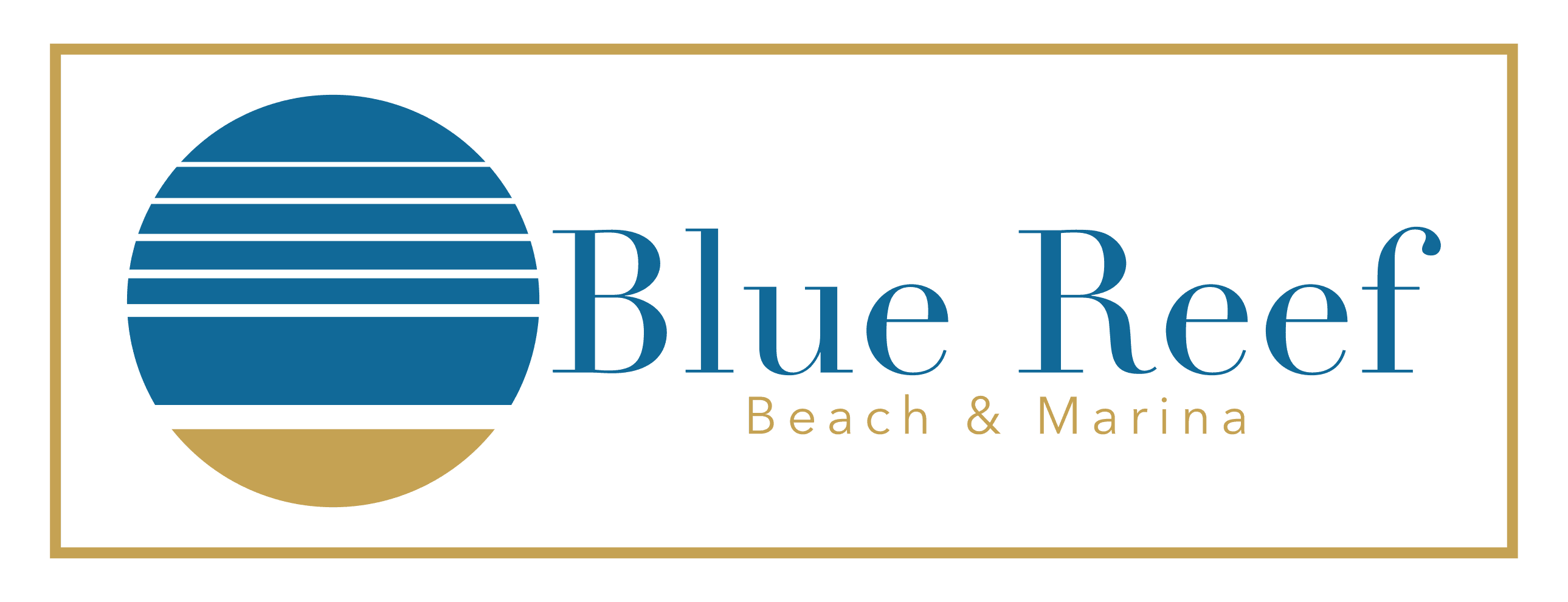 Logo for Blue Reef Beach & Marina featuring a blue circular design and stylish text.