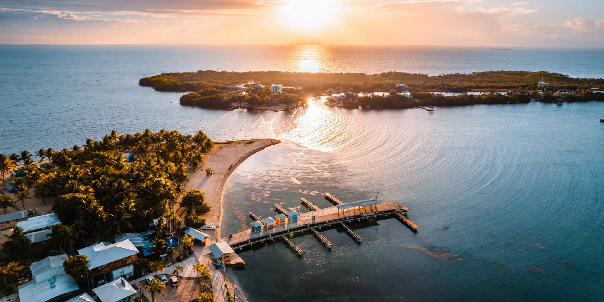 Aerial of the point of the Placencia Peninsula in Belize