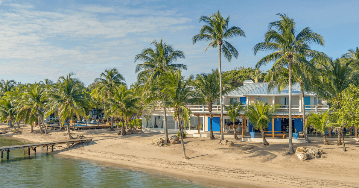 Aerial view of Blue Reef Beach during The Placencia Lobster Fest