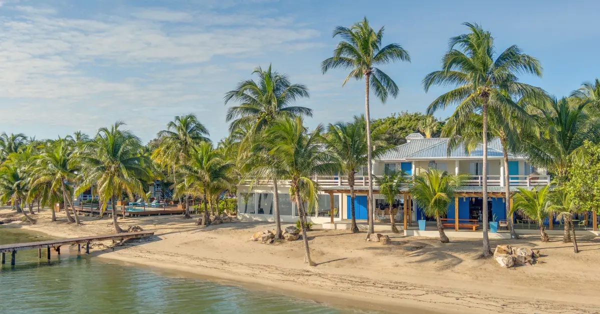Aerial view of Blue Reef Beach during The Placencia Lobster Fest