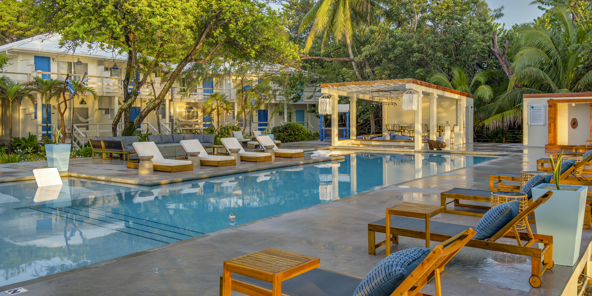 The pool at Blue Reef Beach Resort at sunrise